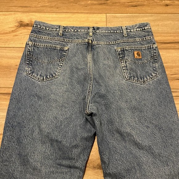 Men's Carhartt Fleece Lined Jeans SZ 42 x 32 VTG USA Made Denim Blue B155 DST - Picture 5 of 12